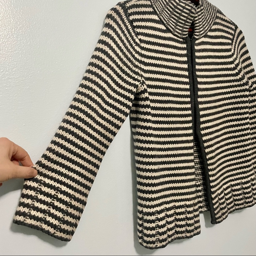Talbots Gray White Stripe Wool Angora Rabbit Hair Cardigan - Picture 5 of 9